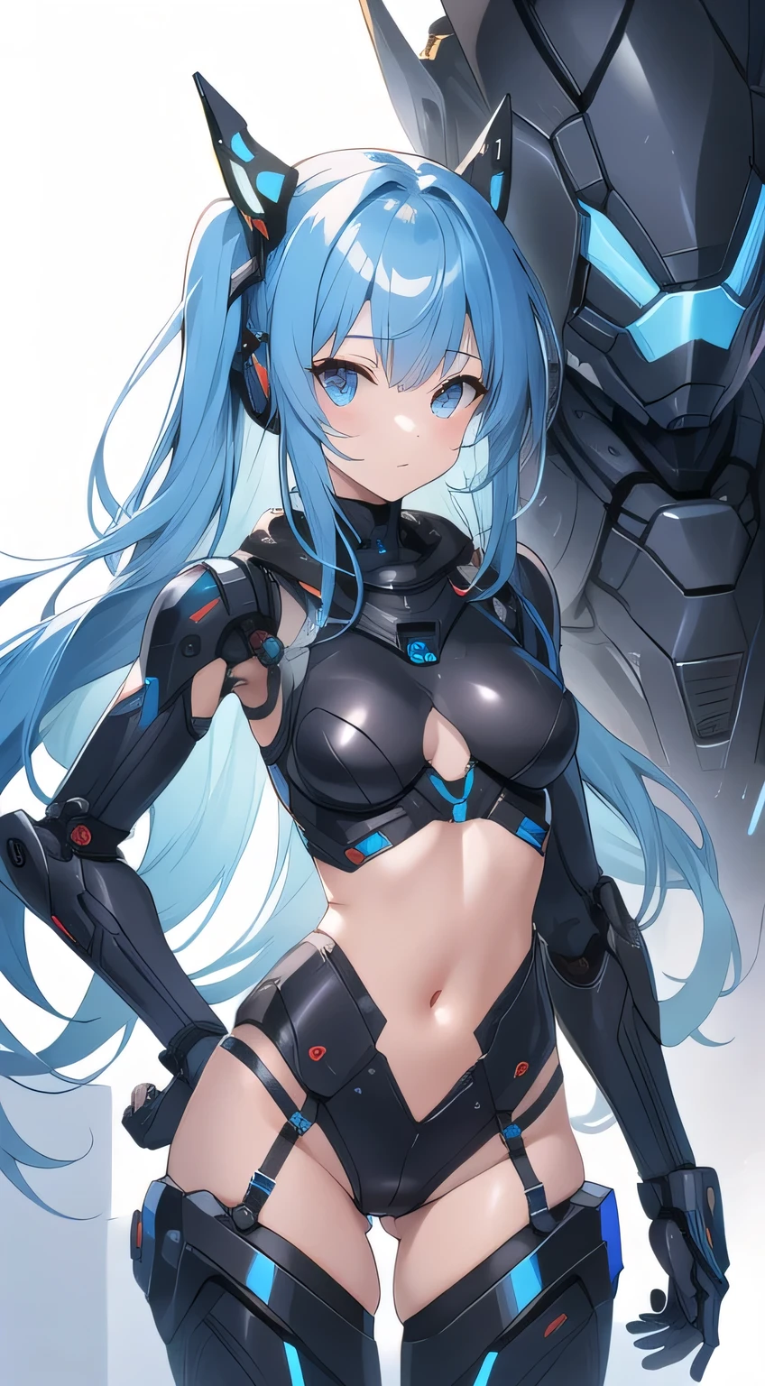 The best quality, high resolution, detailed 4k CG, masterpiece, amazing art, fine details, high details, complex details, blue long hair, girly feeling, big eyes, pure desire, lovely, young and beautiful, immortal,Flying ,, light and shadow, light,Gorgeous clothes,sea,Cyberpunk, mecha girl, mechanical body