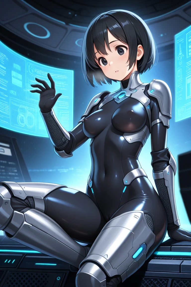 UHD, retina, anatomically correct, textured skin, masterpiece, accurate，SOLO，high quality,extremely detailed，(A robot female),(Iron body:1.7),(shiny skin:1.8),(bright light),(Spreading legs:1.7),[detail face],(petty human face:1.7),(Police type robot)(Blue and white)
