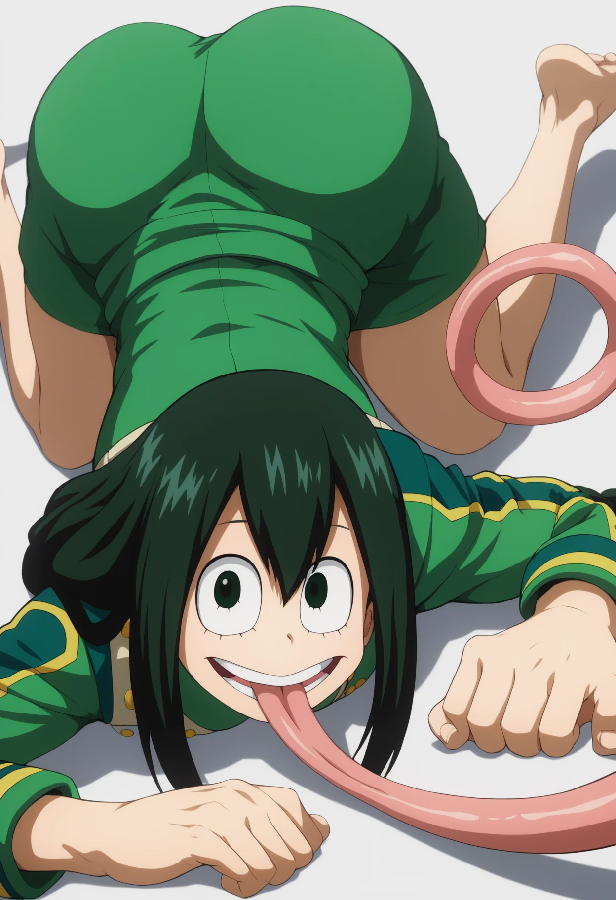 tsuyu_asui, smirk, 1girl,masterpiece, expensive quality, very_expensive_solve, big_file size, full color,(completely nude:1.2),pussy,niplles,(vaginal sex:1.2),(toddler:1.6),(chibi:1.3),(flat chest:1.5),
