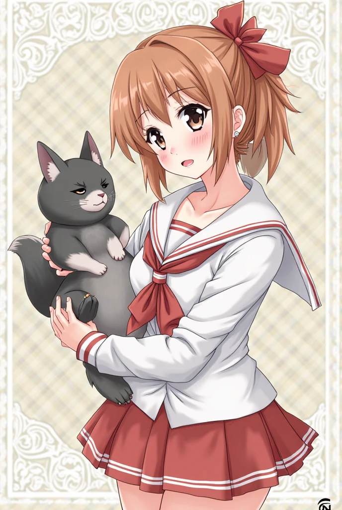 beautiful, masterpiece, best quality, 1girl, angel wings, brown eyes, brown hair, haibane renmei, halo, rakka, sailor collar, school uniform, <lora:my_LoRA_rakka_v2:0.5> emotionless, sad, dark background, looking at viewer, holding cat, gris swimsuit <lora:grisSwimsuit_v10:0.6>