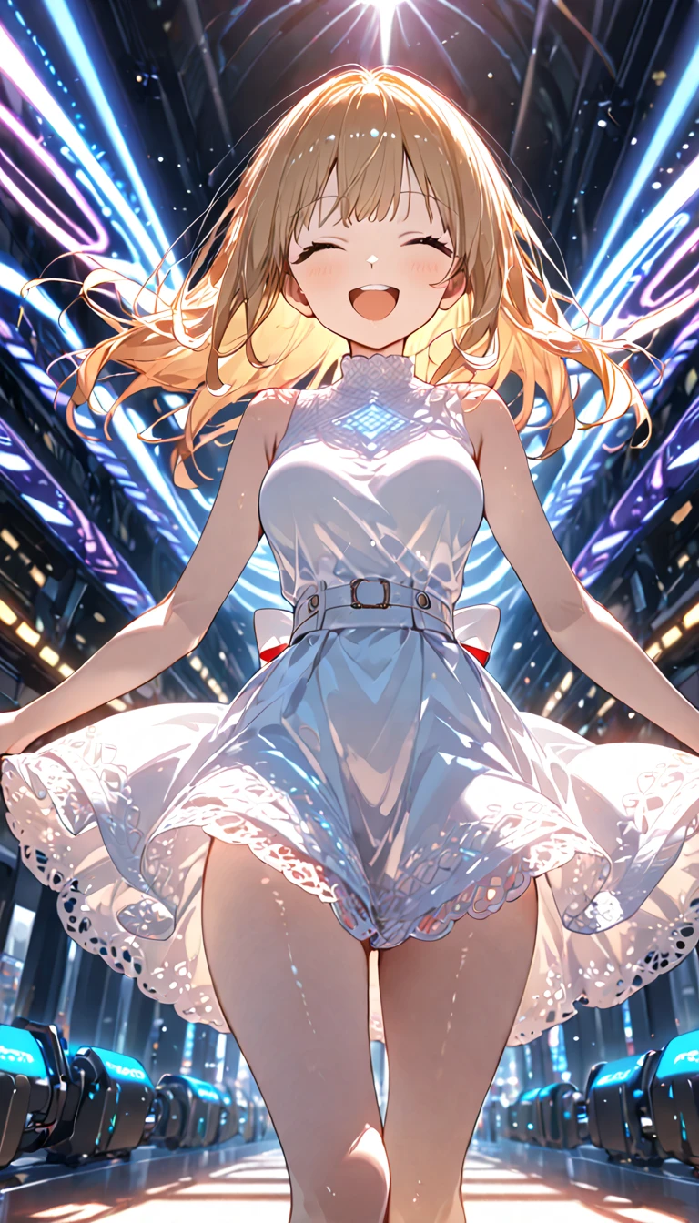 masterpiece, 1girl, open arms, flying, night, city, formal dress