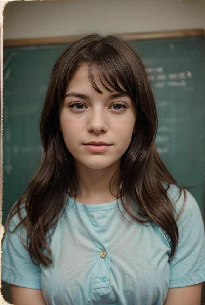 Photo of Jenna Ortega in a child_dress, exposed_genitals, alone, blue eyes, reverse bob haircut, hyper detailed, Looking at the Viewer, Hourglass Body, muscular, cozy atmosphere, classroom, photography, Photo Session, Captured by Panavision Panaflex Platinum Camera with Panavision Primo Primes Spherical Lens 50mm T1.9