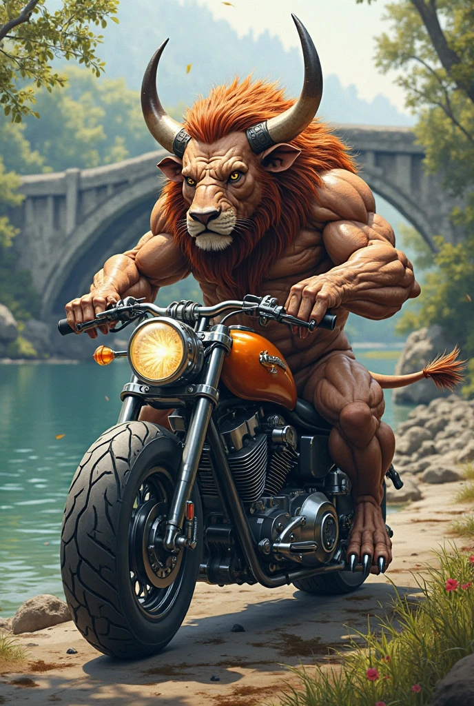 Lion, bitone, black beard, green eyes, realistic eyes, posted on e621, furry body, claws on hands, solo, male, adult, masculine, (very fat, big belly, large muscles, buff:1.2), correct anatomy, (photorealistic fur, detailed fur, epic, masterpiece:1.2), green short pants, in the forest, sitted in a motorcycle, double purpose motorcycle, all terrain motorcycle, sexy shadows, (by echin, by Taran Fiddler, by Juiceps, by Rukis), (detailed eyes:1.2), impressive physique, strong pose, proud, flexing biceps with one arm, seductive face, looking at camera