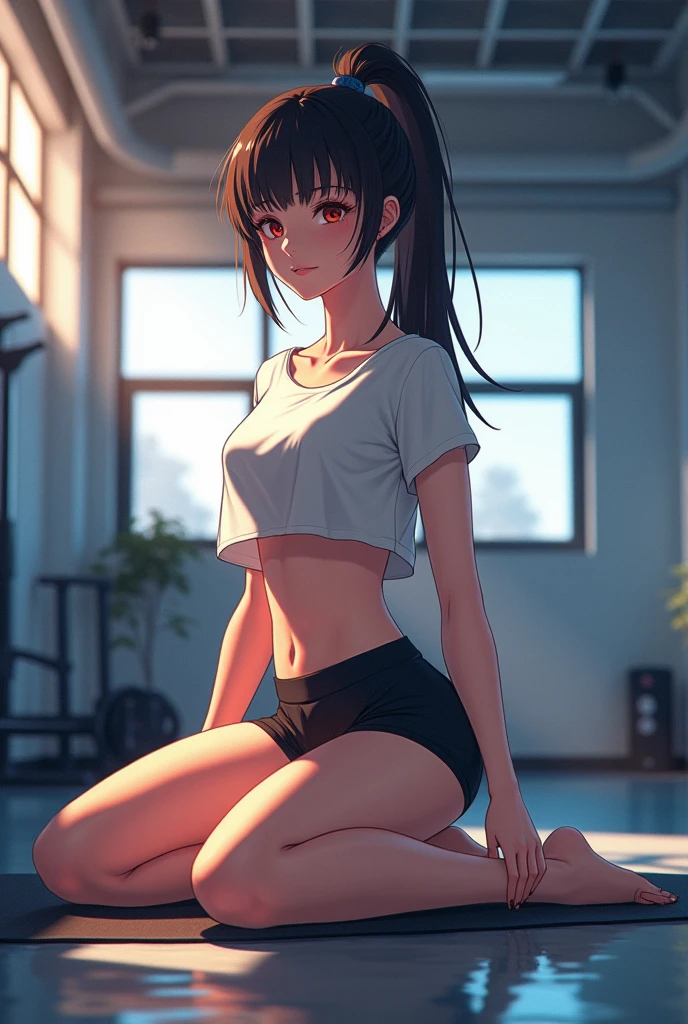 Realistic glowing skin, (発Sweat:1.8),sitting backwards,Look back at your face,Always look at the camera,(発Sweat:1.8),(Beautiful nipples in real life:1.6),,(whole body:1.9),(発Sweatしたリアルな白い肌:1.9),White socks, (black running shoes:1.8),
,Cold look,Cold Stare,Black Hair,short hair,Tie your hair short,Silky translucent white skin,,(Very detailed美しい顔), Great face and eyes, (Highest quality:1.4), (Very detailedな), (Very detailed CG 統合 8k 壁紙), Very detailed, High resolution raw color photos, Professional photography, Realistic portrait,Sweat,,(A Cup:1.9),(Flat Chest:1.9),(Very small breasts:1.9),(Breast augmentation:0.1),(Small breasts beginning to swell:1.9),(Breasts during puberty:1.9),
, (少女のwhole bodyの詳細なRAW写真), Canon EOS R5 250mm, Sharp focus, Cinema Lighting, (No makeup:1.2), Fine skin, Delicate collarbone,,(Ultra-high resolution:1.6), (Realistic:1.6),,(Japanese junior high school girls:1.9),(whole body:1.8),(Sweatが滴る肌:1.9),(The lower half of the body is black athletic wear:1.9),(Sweatで滲んだ肌:1.9),(Age is :1.9),(Raise one hand above your head:2),(The upper body is white athletics wear:1.9),Height is 155cm,Non-erect, thin nipples,very small nipples,Natural nipples,Real girl nipples,Not disgusting nipples、 (Armpit hair just starting to grow:1.9),(sit cross-legged:1.9),Sitting cross-legged,Sit, (Sitting cross-legged:1.9),