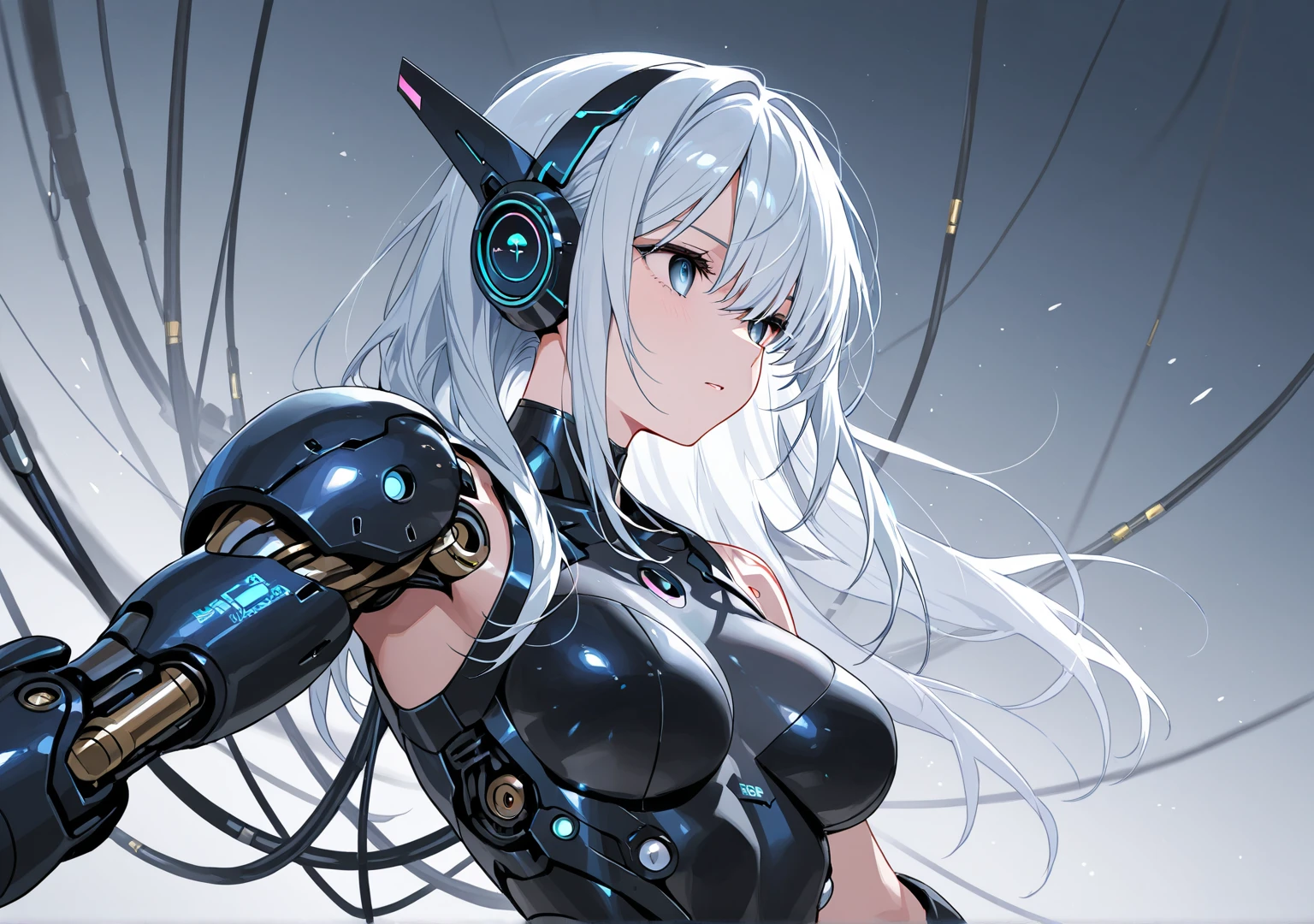 ((Finest quality)),(超A high resolution),(ultra-detailliert),((Best Anime)),sharpnes,Clair,Art with astounding depictions, Electromechanical,(android,Body fused with machine,Mechanical parts exposed from the body,Cables connected throughout the body)