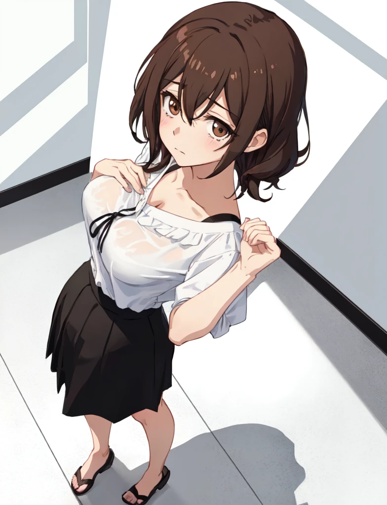 レッドの髪のアニメのgirl, girl, classic shoujo, , girl, shoujo romance, 公式fan art, ポニーテール髪のgirl, セミロングヘアーの赤髪のgirl, big breasts, with large breasts, fan art, clothing:Black tank top, anime ????!!!!, upper body only, girlが見つめている, rei hino as a princess,