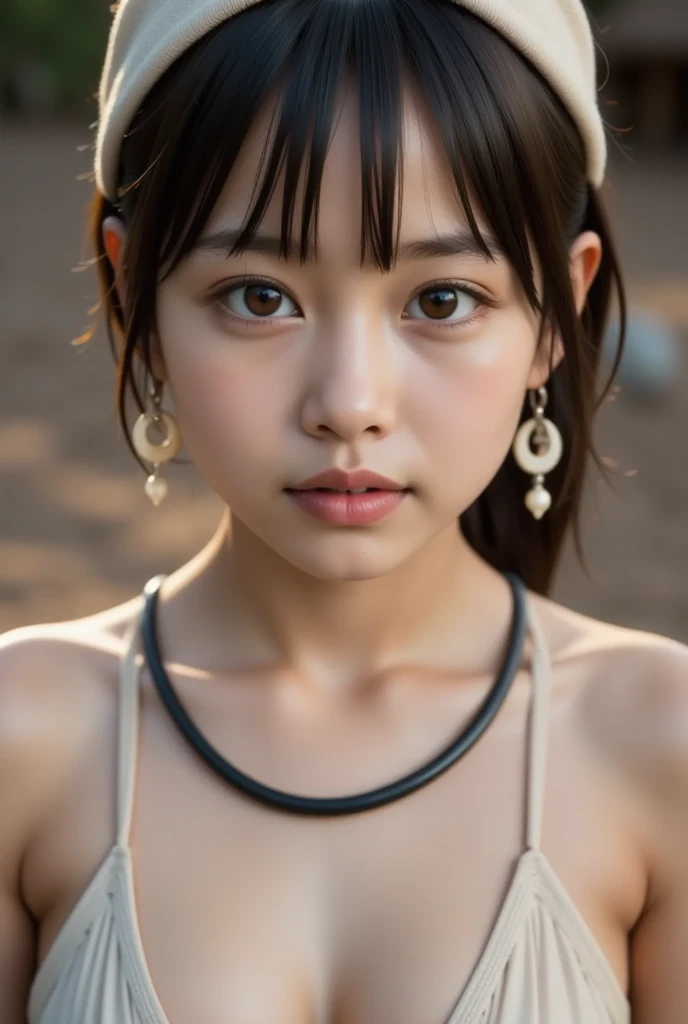 ((((masterpiece, best quality, high resolution)))), Extremely detailed 8K, Beautiful girl with voluptuous body, (Ultra HD, Ultra-detailed, Highly detailed, Highly realistic, Ultra-realistic, photograph realistic), (1girl:1.5), (Realistic white hair), short wavy black hair, bob cut, (dynamic poses), facing at camera, light smile, purple eyes, average breasts, (beautiful detailed face, beautiful detailed eyes), (white tank top, thin material), cleavage, dark jean shorts, glow, sweat, (sunbeam, sunlight)、Fishnet tights