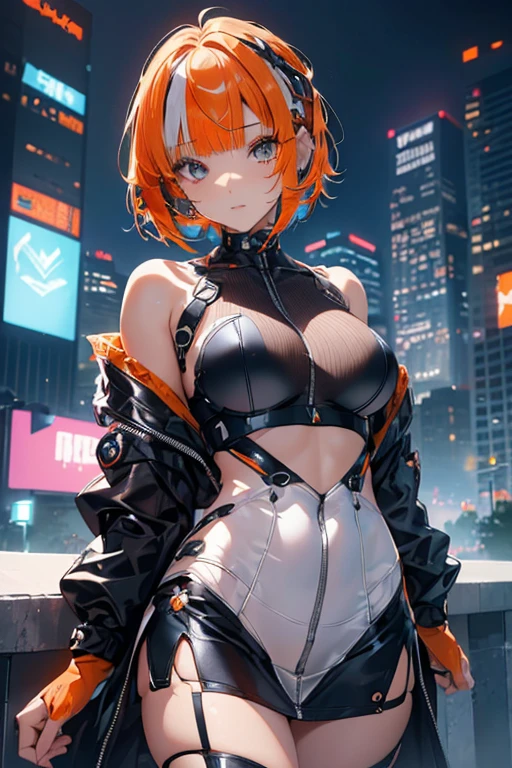 1girl, (from below, portrait), the most beautiful girl of the world, perfect chin, slim waist, (sfw, big breasts), (thight clothes), red hair, orange eyes, closed mouth, looking at viewer, cyberpunk jacket, action, really happy, excited, surprised, 40mm lens, depth of field, bokeh, 8k quality, RAW PHOTO, by professional photographer, rule of thirds, extremely detailed