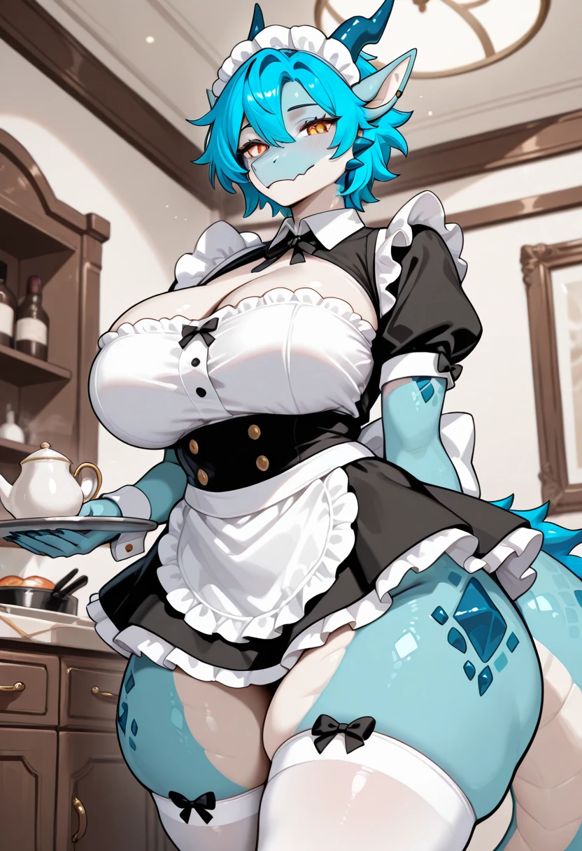 shark girl, Very sexy, big breasts, white apron