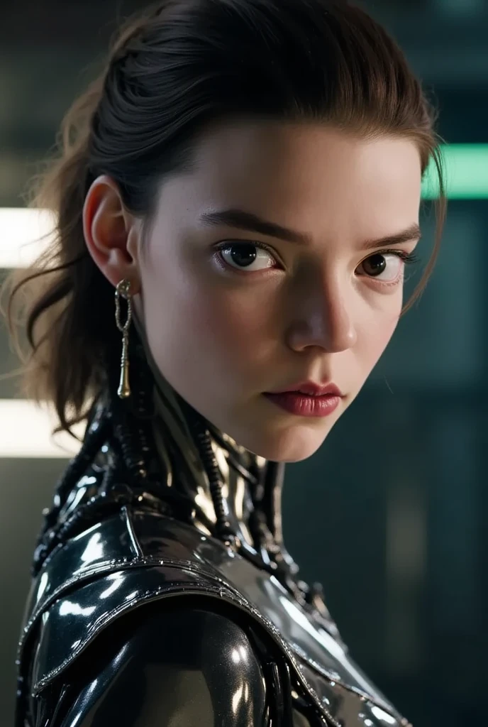 (best quality,highres,masterpiece:1.2),ultra-detailed,realistic,Ana de Armas with light hair,green eyes and freckles,super realistic,illustration of the character from the movie "Blade Runner 2049"[futuristic],action movie