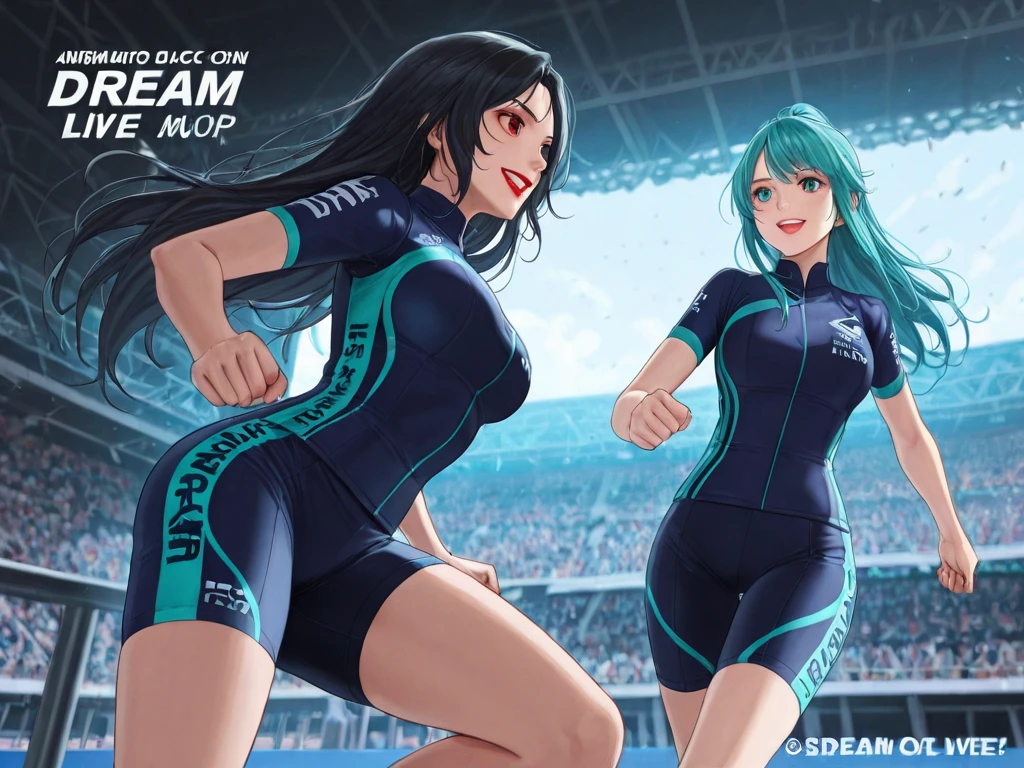 (masterpiece, best quality: 1.2), pretty girl, 18 yo, (white, race queen), (fight-fitting grid girl outfit with sponsor's logo printed:1.3), tight-fitting high leg leotard, long-sleeve latex leotard, medium breasts, cowboy shot, looking at viewer,
 short hair, 