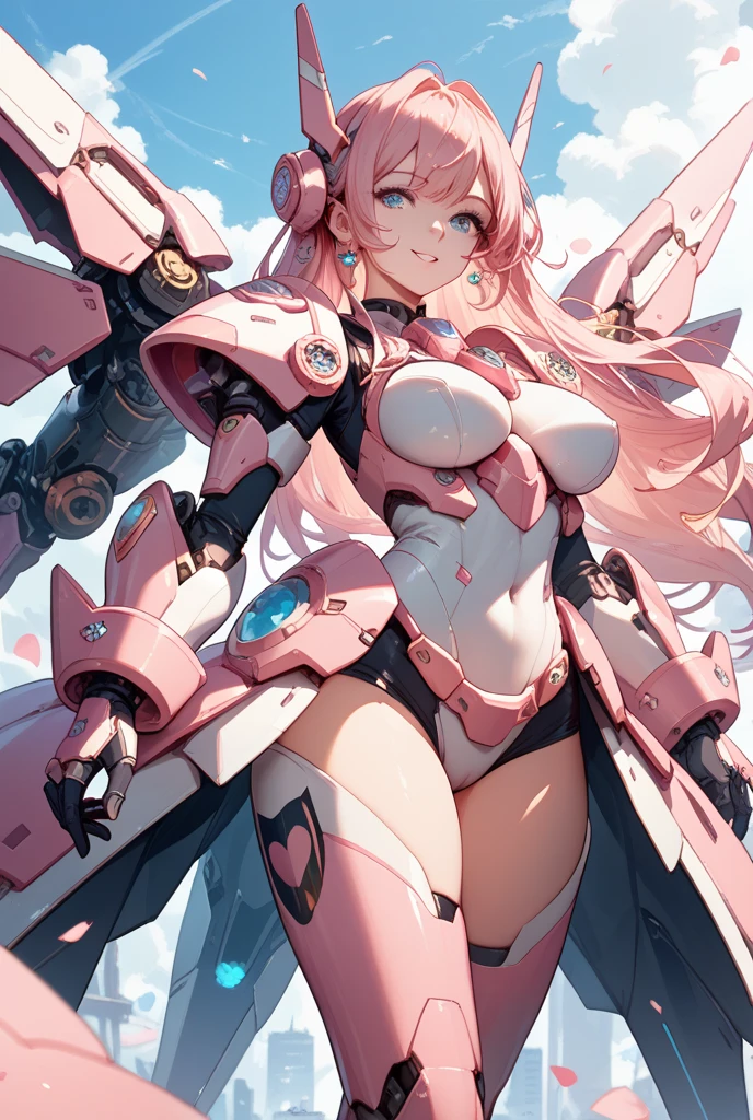 score_9, score_8_up, score_7_up, source_anime, masterpiece, best quality, high resolution, extremely detailed CG, absurdres, 1girl, cute sexy mecha girl in bunny suit, mecha bunny ears, fake animal ears, mecha armor,happy, kawaii, sky, jump, fishnet_thighhighs, large_breasts