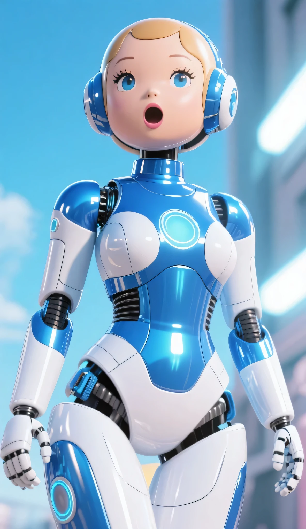 Very cute human 8 year old girl face, doll-like body with robot arms, robot waist and legs, very cute and feminine, short, petite, small, full hip, small bust, tight-fitting silver armor, cleavage, flat belly visible, helmet with antenna, robot joint, very stylish, black rubber bodysuit, masterpiece, highest quality, high-resolution, vaginal insertion --auto --s2