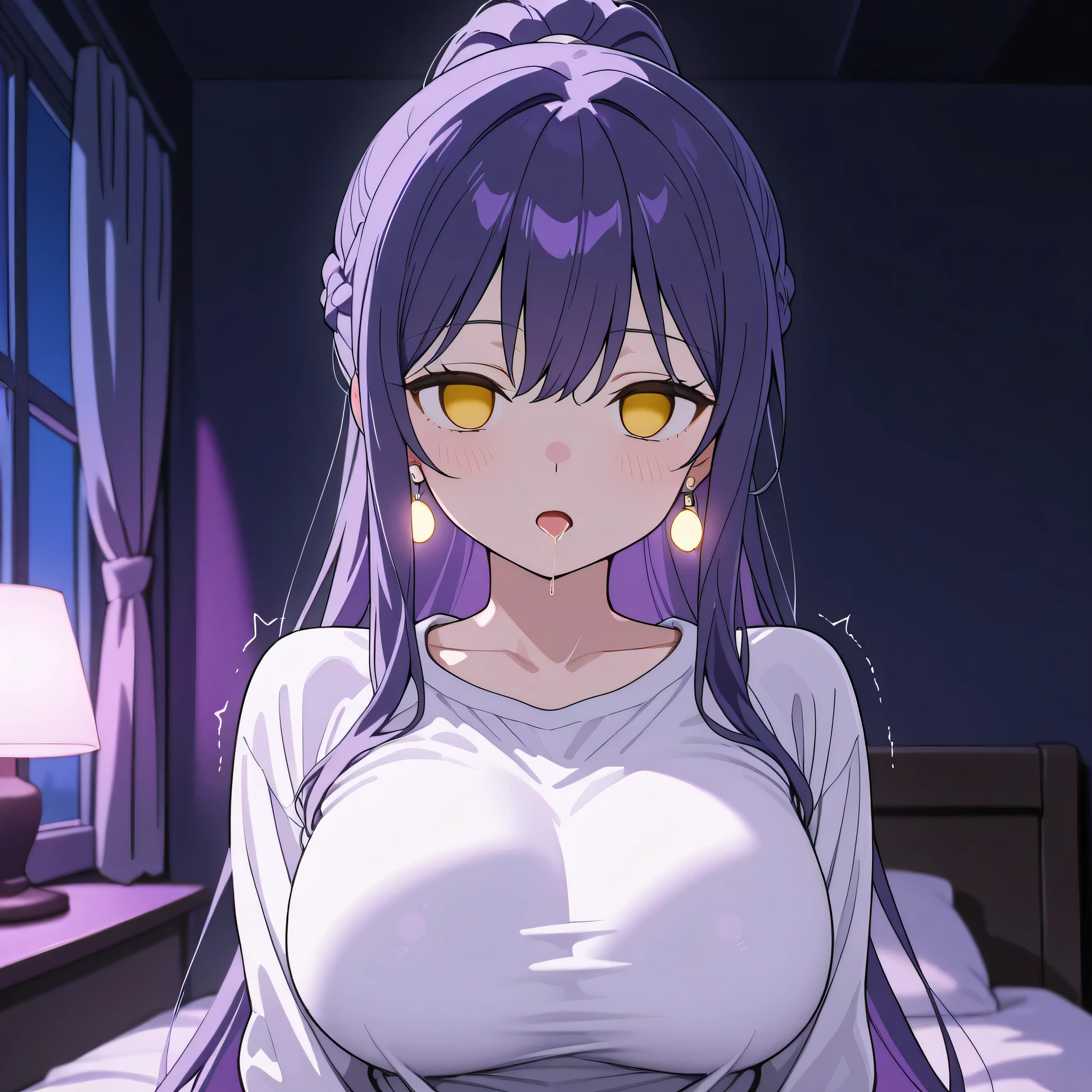 (Very detailed CG ユニティ 8k 壁紙)、(masterpiece)、(highest quality)、(Very detailed)、(Best illustrations)、(Best Shadow)、alone、One Girl、Yellow Eyes、Big Eyes、Big Breasts、Luxury bed、whole body、yukata、evening、Luxury Background、whole body、Bright hair color、Messy wavy long hair、Shiny skin、Shiny texture