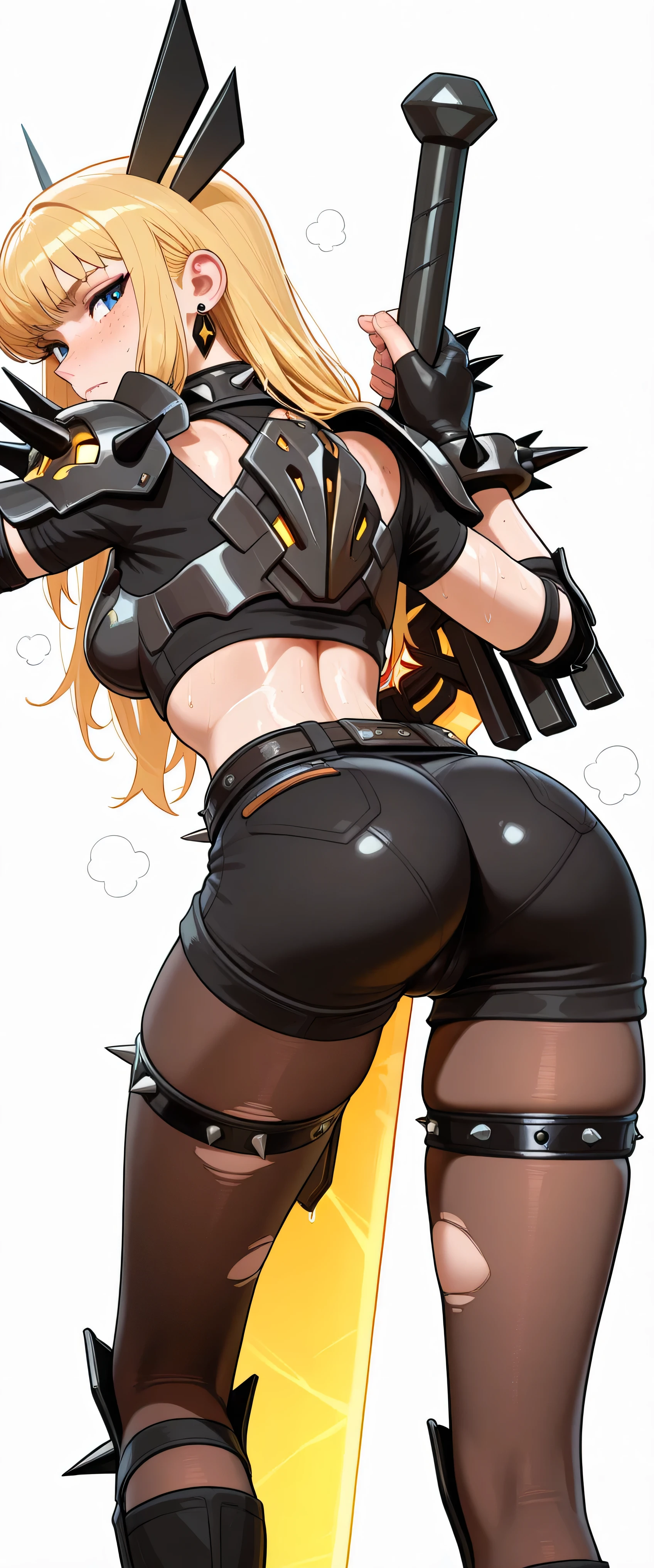Tracer from overwacht with a super big and fat butt and she's bending over to show it