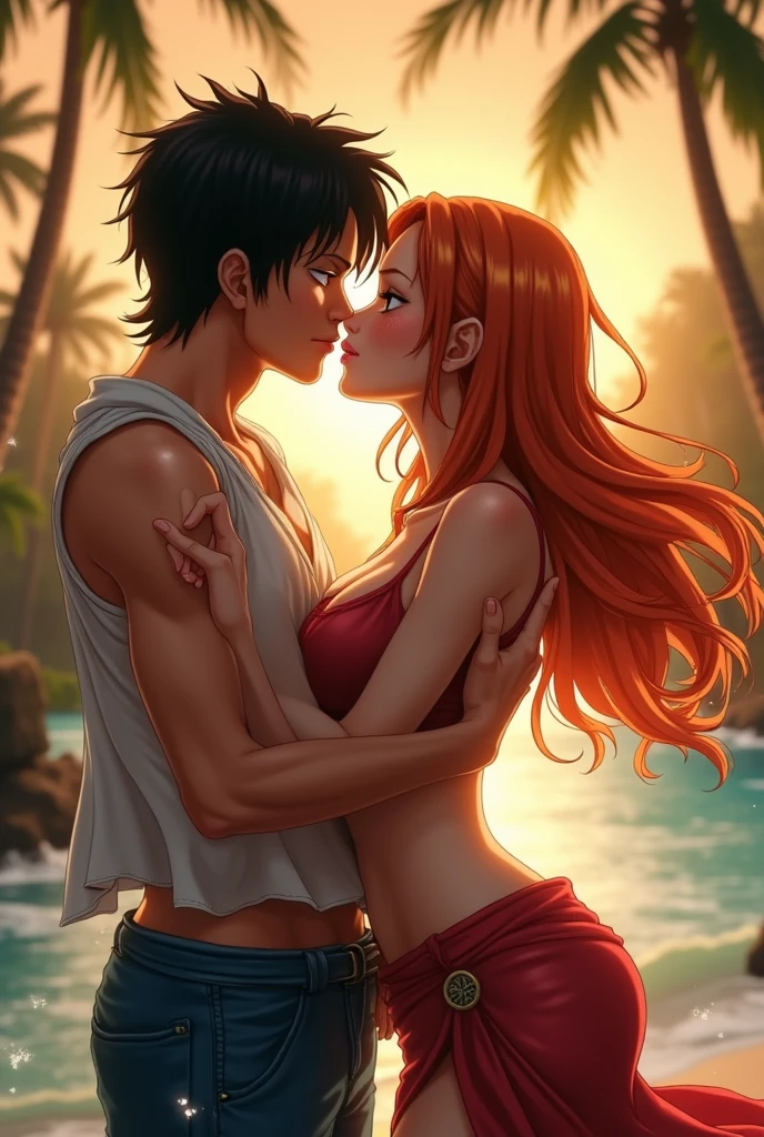 Nami and luffy without cloth in ship