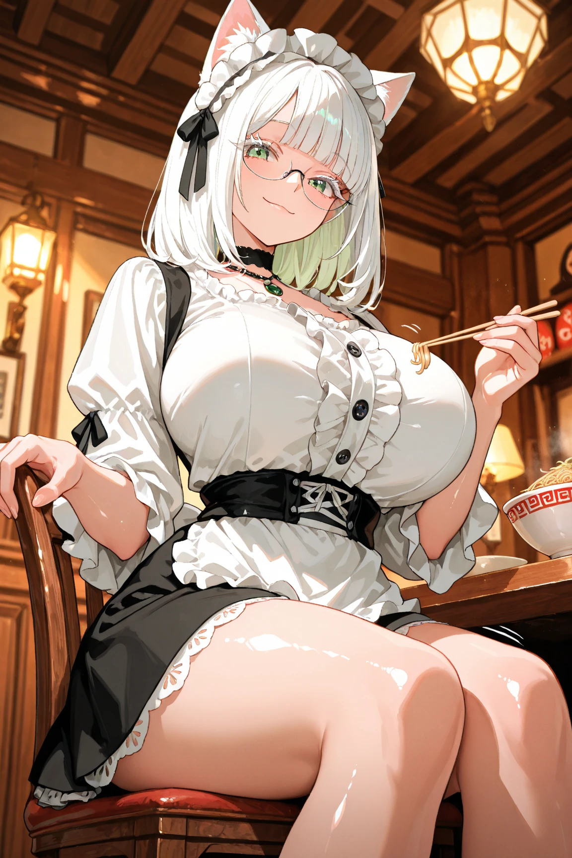 {{upper body, POV}} {{Artist: shexyo}} 1girl, mature female, elv, white dress, (big breasts:1.3), smiling, offering tea