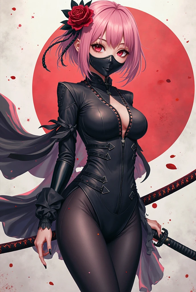 Amidst the stillness of the night, A mesmerizing masterpiece will unfold before your eyes.. Illustration with Suzune, Fascinating woman Shiny purple hair draped over her shoulders., Surrounded by the soft light of the moon. Her piercing red eyes sparked sensuality., She stood out even more with the red scarf wrapped around her neck.. A trace of mystery surrounds her as she wears a latex mask., It only reveals a small window into her interesting personality..

Her outfit consisted of a form-fitting black crop top., Red pants hugged her curves., And the clothes were wrapped around her waist.. Elbow-length gloves covered her.