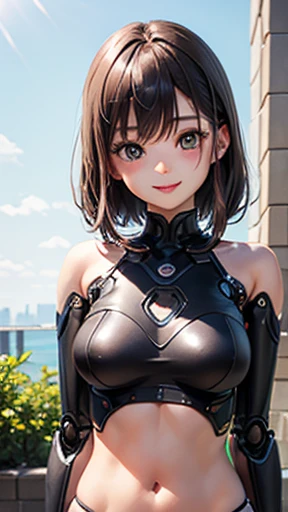 bubble helmet, yuritamashi style, smiling, shiny skin, jewelry, purple eyes, open mouth, sky, blue sky, hoop earrings, big breasts, flowers, breasts, tongue out, drool trail, reaching out viewer, necklace, nail polish, looking at viewer, , ocean, drool, earrings, tongue, hair flower, brown eyes, brown hair, selfie, very short hair, black hair, breast press, palm tree, decoration hair, purple nails, bondage, clouds, day, blush, symmetrical docking, beach, outdoors, eva helmet, space helmet, spacesuit, ahegao
