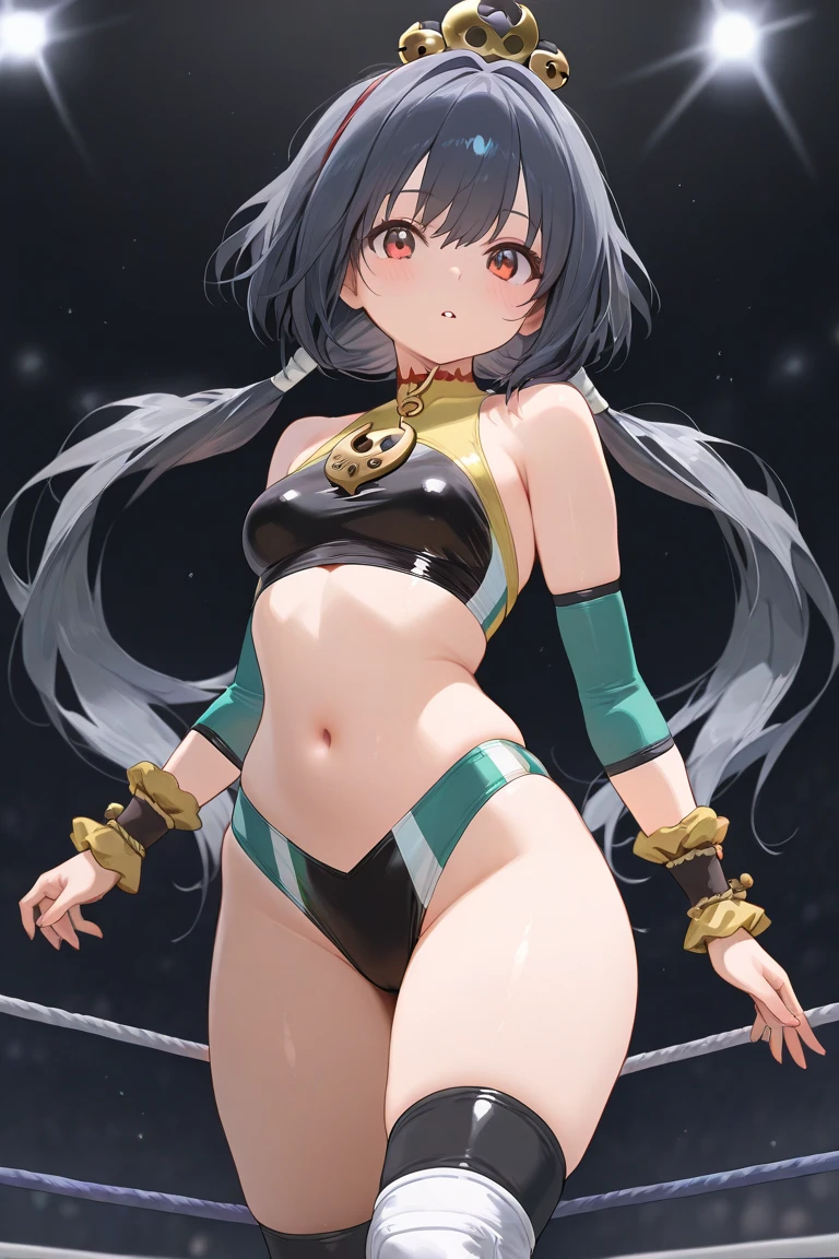 hokko tarumae \(umamusume\), masterpiece, best quality, ultra-detailed face, beautiful eyes, muscle, abs, front, white bikini, stand astride, horse tail, on stage, light smile, large tits, abdominal, most strongest pose, from below, legs