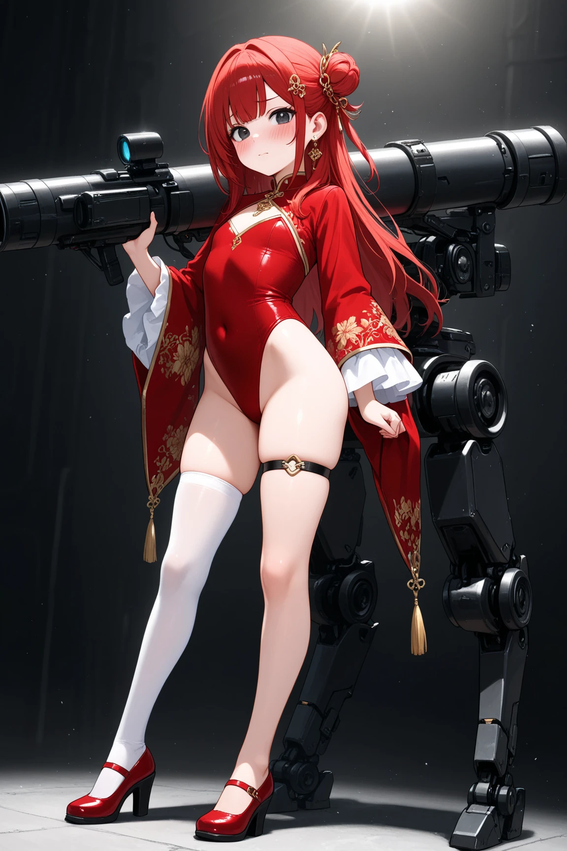 (best quality, masterpiece:1.1), close up, looking outside, looking up, (1female), lonely face, crimson hair, absurdly long hair, messy hair, undercut, one side up, (santa hat, (santa bikini:1.5), bikini, santa costume, navel, stomach), ( (A winter wonderland scenary), surrounded by snow-covered trees and a blanket of snow on the ground. admiring the beauty of the winter landscape), ((punk, future, futuristic, mechanical, cyberpunk, neon, green neon light, mechanical parts, intricate machines:1.2), mecha musume, machinery, exoskeleton, exosuit, mechanical boots, headgear, weapon arms, jetpack, cable, wire, )