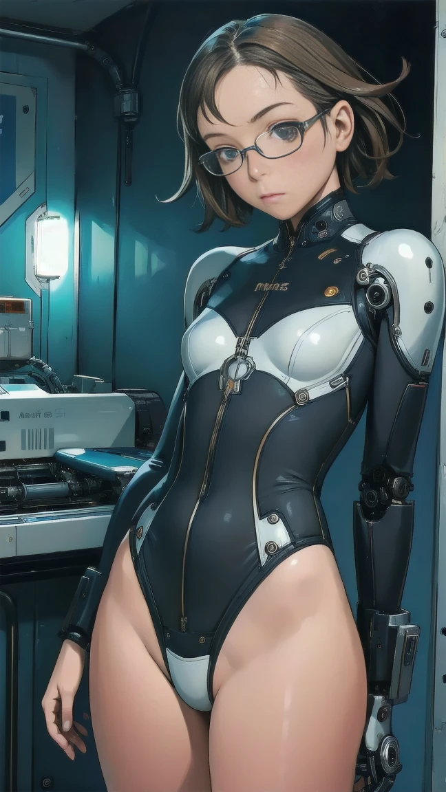 boy robot that looks like a girl The genital area of the crotch is exposed and bulges out. chest is flat indoor, UHD, retina, masterpiece, ccurate, anatomically correct, textured skin, super detail, high details, high quality, award winning, best quality, highres
