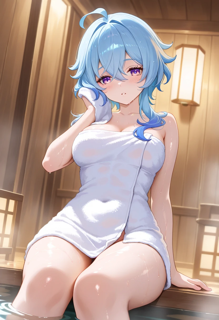 ((pale colour)),35mm, debt/1.2, 超High resolution, Attention to detail, Highest quality, High resolution, masterpiece、Small and young、cute美少女、(naked)、cute、(Embarrassed blush:1.2)、Gaping anus、Unshaven hairy pubes、Light blue wavy medium length hair、yukata