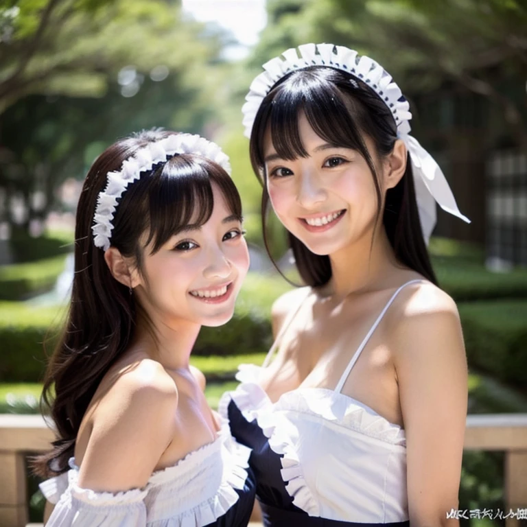 identical twin sisters、Wearing the cutest French maid in the world,Z cup big,The sculpture model is attractive, (identical twin sisters:1.3)、realistic pictures、Photoreal:1.4 Official art、Super detailed、beautiful and aesthetic、beautiful feces、masterpiece、highest quality、Sit down、spread your legs、big breasts、(barefoot)、The cutest maid choker in the world、the cutest gloves in the world、beautiful skin、the cutest earrings in the world、cute smile、At the cutest cafe in the world、The cutest gravure idol pose in the world、The most glamorous body in the world