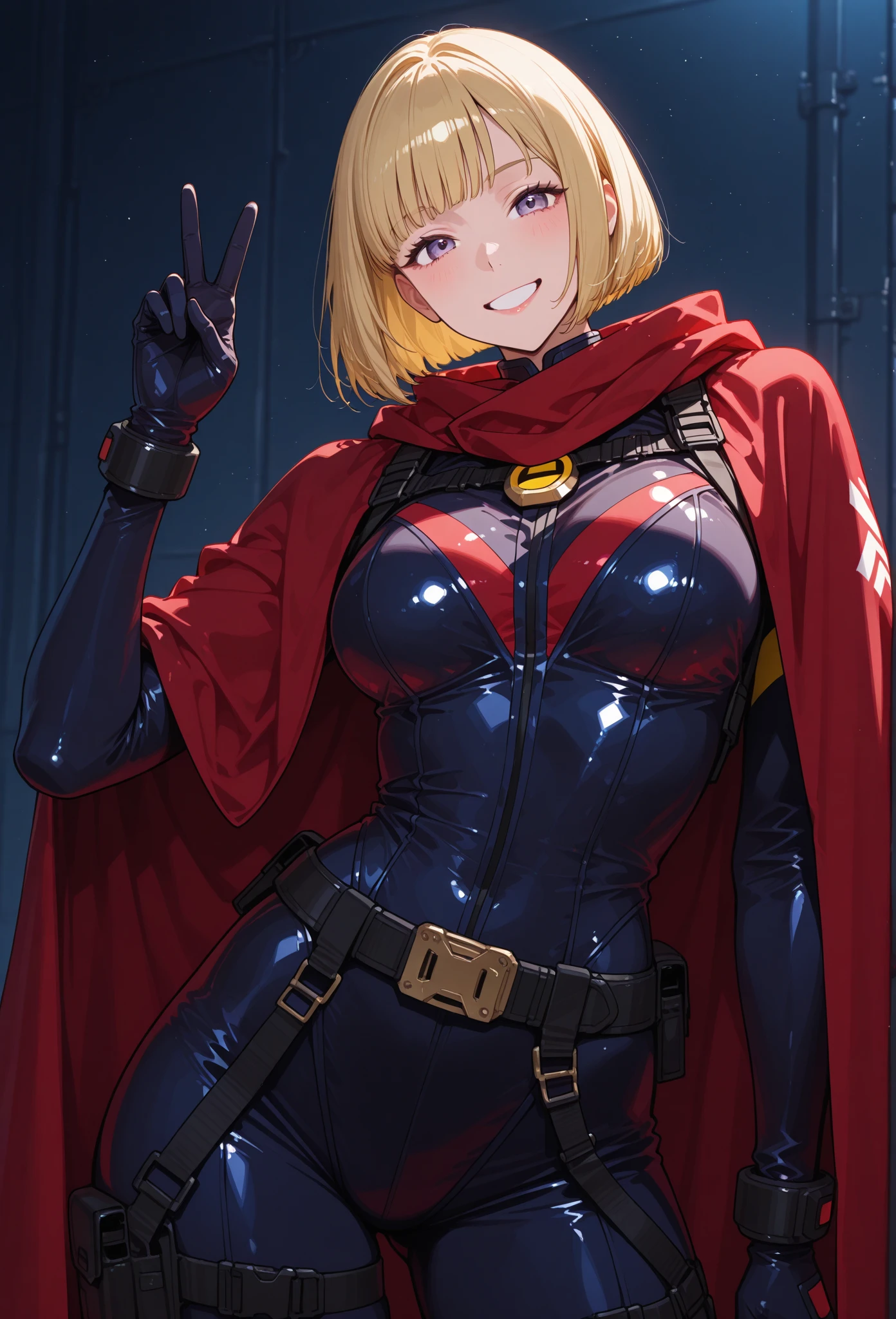 masterpiece, best quality, solo girl, full body, dark blonde hair, blue eyes, short hair, medium breasts, sexy body and face, wavy hair, smile, parted lips, gradient clothes, dress, elbow gloves, sleeveless, bare shoulders, cape, boots, bracelet, sleeveless dress, ribbon, black gloves, turtleneck, short dress, pantyhose, black footwear, night, sexy pose, cowboy shots, detailed body, face, and eyes, sharp focus, vibrant, creative, dynamic, high definition, high resolution, 8k, (Upscale: R-ESRGAN 4x+ Anime6mage enchance:4x), voluptuous body, cinema lightning, dakimakura style, looking at the viewer,