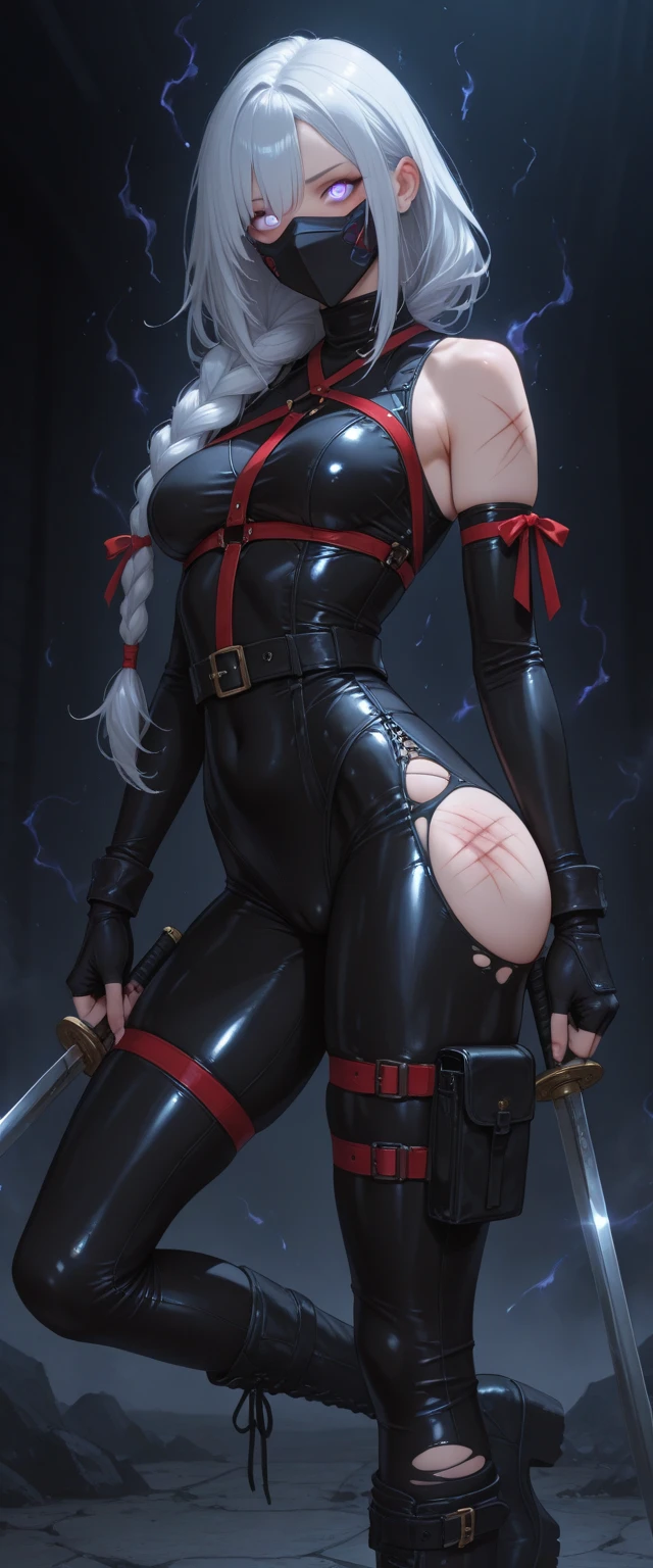 (Best quality, ((masterpiece)), 8k, raw, ((a hot chick young girl)), ((detailed face)), (good anatomy), (((black latex with Garter Belts Sexy ))), (((good anatomy))), (garter belts), (((WEARING A BLACK spiderman mask))), (ass on focus), ((wearing high heels)), ((venom outfit)), (diablo), (((black underground style background))), (((blood flows on the ground))), (((white hair))), (((it is photographed from back))), ((she looks back)), (((platform high heels))), carbon corset, (((sitting))), ((((erotic model pose))), full erotic picture, (((long legs))), (((hot ass))), (((heels and legs on focus)))
