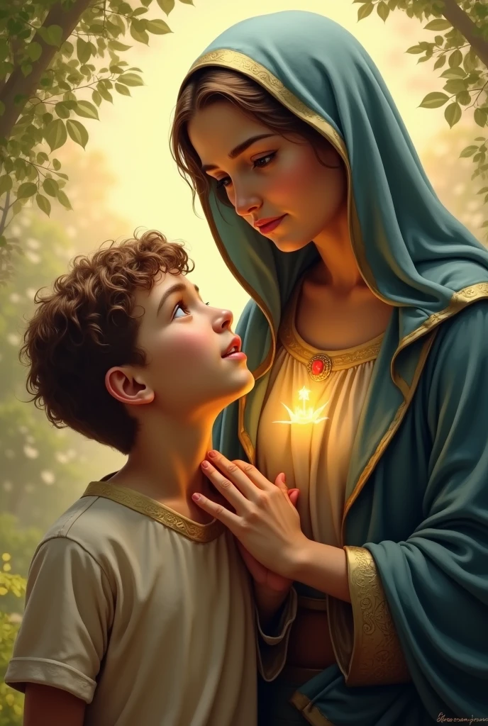 masterpiece, woman and child, holy virgin mary with little boy in her arms, ((halo over head)), smiling, heavenly sky, half body, ((divine light)), ethereal, clouds, back lighting, realistic portrait, symmetrical, strong, intricate drawing, highly detailed, digital painting, art station, concept art, fluid, sharp focus, illustration, against heaven's gate, cinematic lighting, works by artgerm and greg rutkowski and alphonse mucha