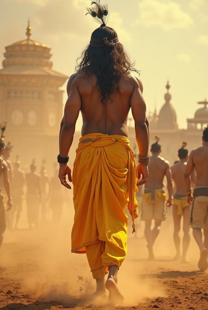 illustrate a moment of an indian naked political leader walking confidently down a parade route, totally undressed, Behind him a procession of royal attendants and musicians follow, all smiling, clapping and cheering, while a child standing separately, pointing to the king's nakedness, standing in front of him with a look of innocent truth.