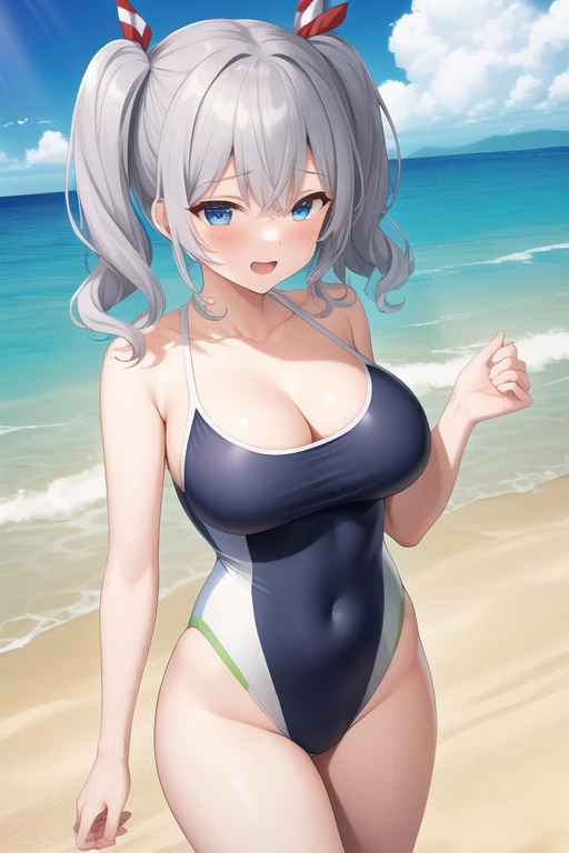 three Anime Girl in bikinis posing for a picture, Animation drawn by Shingei, pixiv, Serial art, is wearing a swimsuit, Anime cute art style, Fleet Collection Style, Edge anime style, At the beach, Anime Girl, Edge style, Edge, Cartoon shading animation, At the beach上, swimsuit, Holographic Live Broadcast, On the beach