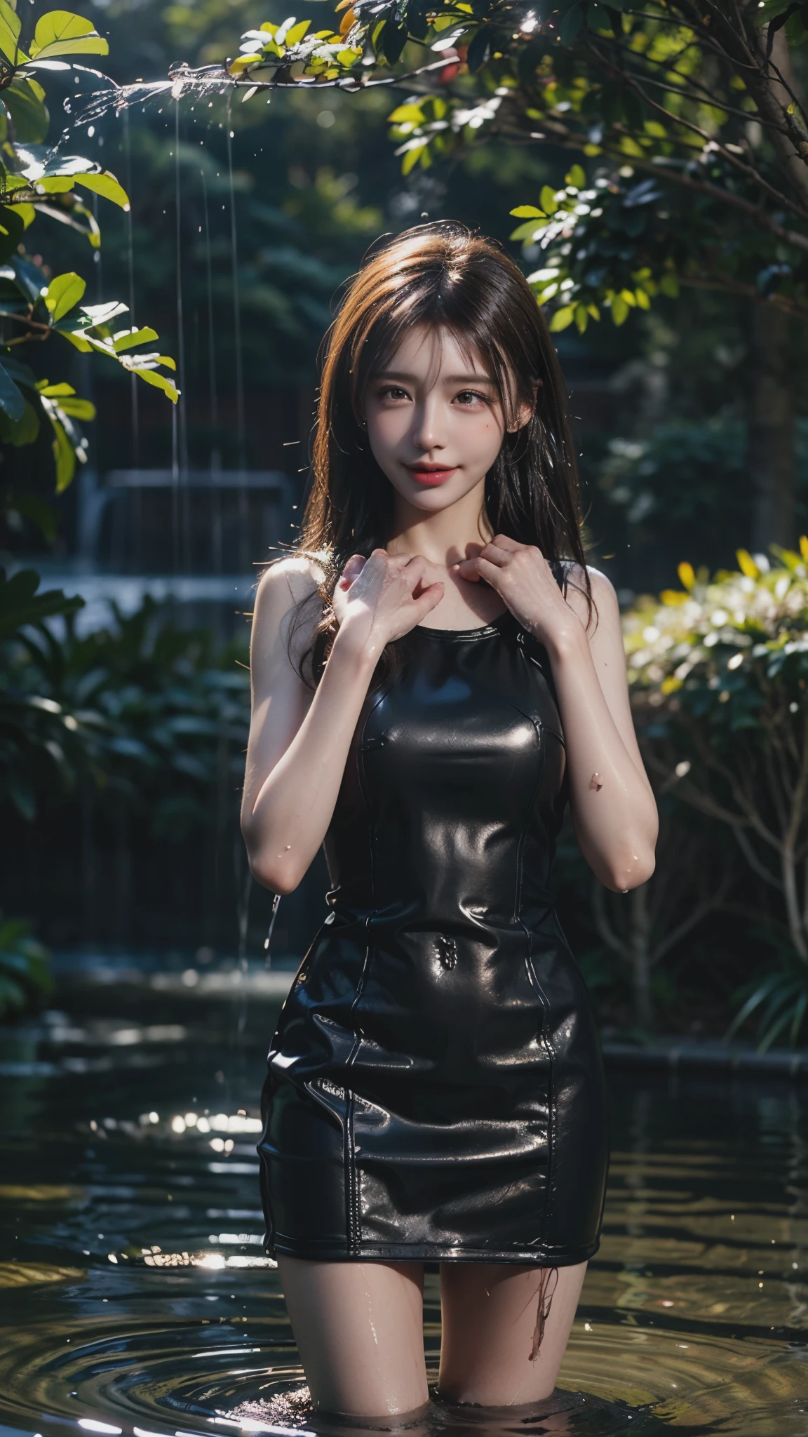 (highest quality, Tabletop), (One Girl, alone, Black Dress, Are standing , Show Viewer, Gray Hair, blue eyes, Mouth closed, ),((Blue rose)), One Woman、20-year-old woman、Flat body、Slime、cute、Primary school students'Face、 (Background Blur)、(Shine:1.3)、(Blue geometric background:1.3)、(head shot)、Red Rose、Red flower