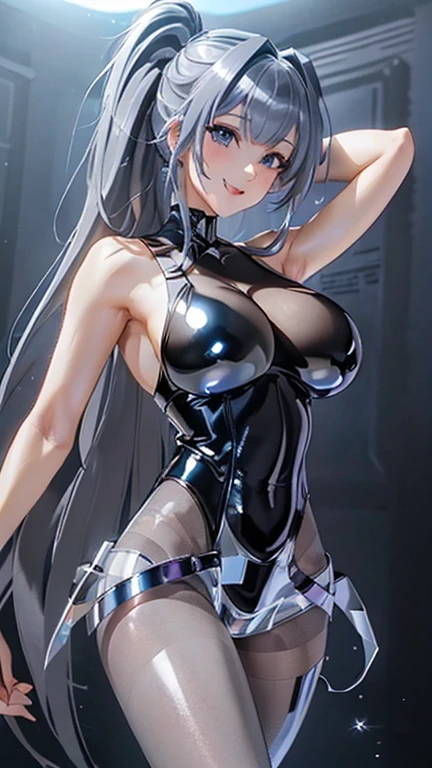 cyberpunk sex slave, asian, long black hair, black bikini, full body, sexy pose