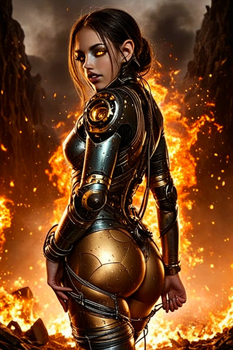 ((Ass view:1.3)), turning head looking to viewer, ((fire hair)), (hair made of fire), ((white sclera)), There is a fire woman in a robot suit ((posing next to an futuristic Roman building)), ((integrated jet pack)), ((bulky jet pack:1.3)), Beautiful orange girl half cyborg, Cute cyborg girl, Beautiful girl cyborg, (aletta ocean face), (puffy lips), Perfect Robot Girl, Cyborg girl, (ass air bags), intricate details on ass, fire head, ((orange skin:1.4)), Young cyborg lady, (ass cleavage), Beautiful Female Robot, ((cybernetic abs:1.2)), ((orange skin)), intricate holes on ass, Beautiful orange robot woman, orange cyborg girl, perfect fire cyborg female, ((orange fire cyborg)), Female robot, Beautiful cyborg images, (cinematic lighting), red and orange aesthetic, small blue details