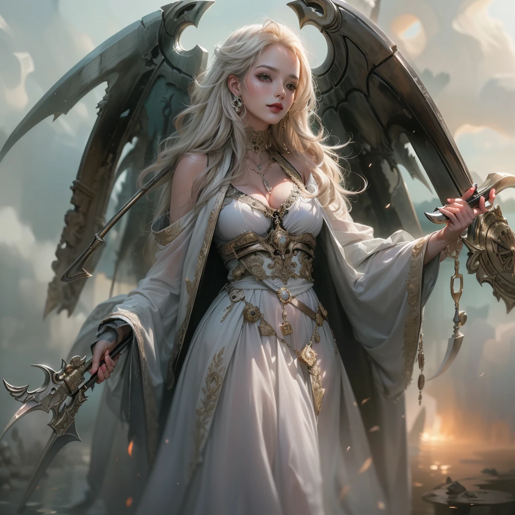 "((1 girl in)、(Long grey hair+silber hair:1.2)、(Lori+Beautiful clothes)、Perfectly beautiful、robe blanche、Goddess Pixiv、seductiv)、(Dynamic table pose)、(cute little)、(The background is unknown)、hight resolution。」(((1个Giant Breast Girl)),Ray traching,(dim murky lights),[detailedbackground(Bedrooms)),((Silvery hair)),((Silvery hair)),(((((Fluffy silver hair,plump and slender girl))Wears a high ponytail)))Avoid golden eyes in the ominous bedroom((((The girl wears a short white skirt and light-colored stockings)There are also white ruffled bow gloves),It shows a delicate and slender figure and beautiful curves,Correct limbs,Lie down in bed,Best quality in 4K,tmasterpiece,Ultimate Resolution,downy,highly colorful,Colorful,Elven Girl,Black and white double ponytail,Lolita Long Dress, White stockings long legs,Muffin Shoes,Close up of royal sisters on face,femele,A queen,putting on a crown,There are a lot of golden lightning around,sitting in a throne,Bangs cover the eyes,Black Suspender Socks,Black Lace Top,Blond hair that reaches to the waist,High jump,Grab Erlang's leg,,Black Silk Top,married woman,mothers,domineering,smil,The corners of the mouth are raised,Red and gold eyes,Black silk erotic underwear,Black top,Black Silk Gloves,I have a gorse tattoo on my chest and thigh,There are many golden dragon scales on the arms,There are many golden dragon scales on the neck,Bright eye,dragon eyes,Snake's Eye,Upright pupils,There are golden stripes on the clothes,There is a golden pattern on the clothes,The socks have a golden pattern,tall figure,Expose the outside of the chest,Twisted blade hanging over the shoulder,Larger breasts ,With elongated dragon horns,Giant Golden Dragon Wings,Giant Golden Dragon Wings,Huge golden dragon wings as big as a body,The body is covered with huge golden dragon wings,golden pupils,Just a pair of wings,large wings,The biggest dragon wings,The biggest dragon wings,There are golden scales on the neck,Fingers are golden dragon claws,The elongated t