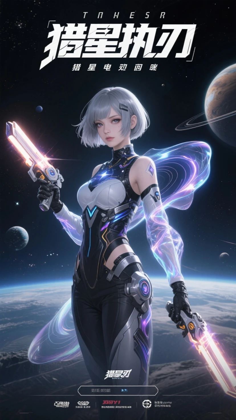 whole body, blue hair, passivation, masterpiece, top quality, official art, The album cover, Very delicate CG Unity 8K wallpaper, lone girl, japanese girl, whole body, ultra high resolution, (lifelike: 1.4), dynamic angle, dynamic poses, Mysterious powers, floating particles, reflection, so cute, Shining blue eyes, golden hour lights, white、Blue and black pilot suit, tight clothes, whole body覆盖的衣服, knee high boots, (puffy eyes), Audience watching, front, beauty, medium breasts, shirt lift, Metal wire, Slim, long arm gloves, Anime heroine, gentle smile, earphone, helmet, Detailed cockpit, Super future space