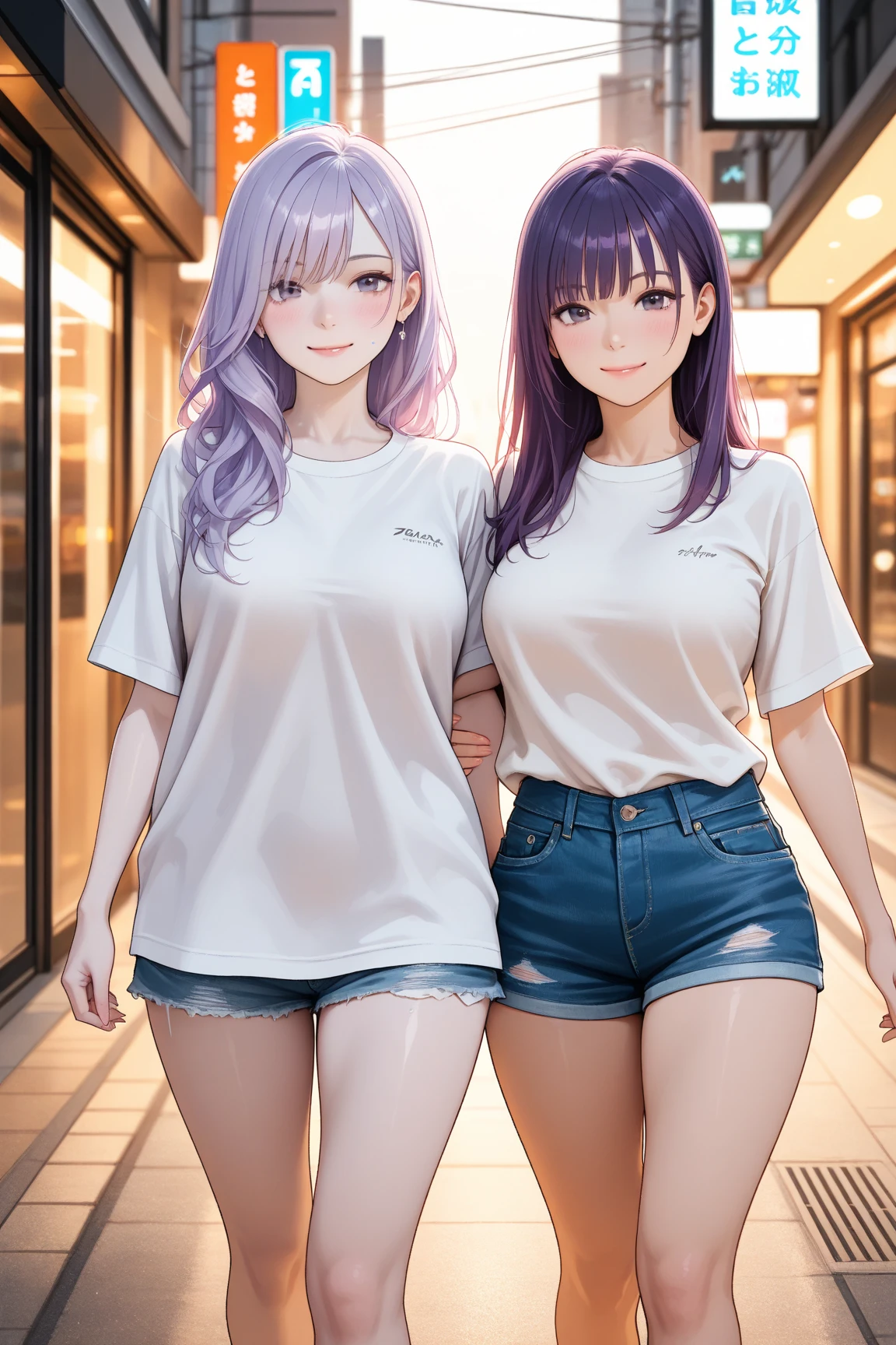 Imagen NSFW de una chica estilo anime con shorts muy ajustados y una camisa blanca de botones que deja al descubierto su pecho y parte de sus grandes tetas