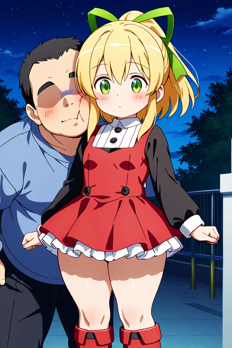 1 girl, oshi no ko, ruby hoshino, stepping,(pov from below:1.3), stepped on, pov, low angle, no shoes, feet, looking down, toes, one foot out of frame, leg lift, foot focus, barefoot, standing on one leg, depth of field, outdoors,( foreshortening:1.2), facial blur, blurry face, building, city, sky, cloud, giantess, mega size, masterpiece, best quality, absurdres, ultra detailed, smirking, glaring, blonde, 6 pointed star pupil on right eye, five toes, detailed star pupil
