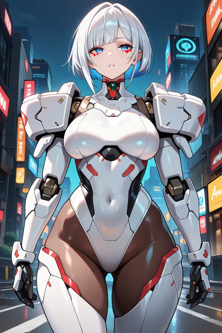 ((1 cyborg loli)),((different types of breasts,biomechanical breasts,very large penis,erect penis)),pussy liquid,((nipple fuck)),((urethral insertion)),standing with raised to the tall one, ((different types of short hair, red eyes)), a factory, at night,