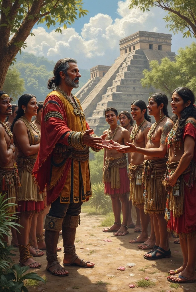 Some Spaniards teaching religion to the Mayans