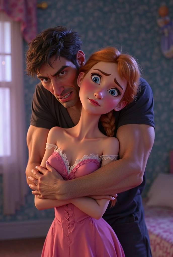Create a Disney Pixar movie poster titled "Dr. Perez". A tall, strong strawberry blonde man with a red beard gives chirpractic adjustment to young woman in chiropractic office scene. Using a Disney Pixar characterizations of the man and woman.