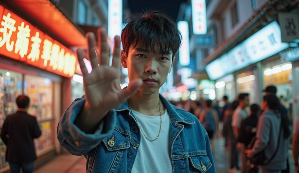 Asian pretty boy shows his crotch