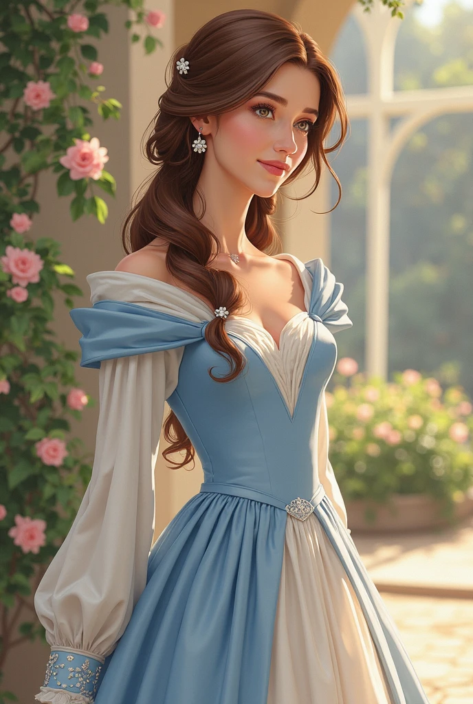 Belle in Beauty and the Beast、One person, solo, High resolution, chest, smile, Highest quality, accurate, masterpiece, Real、