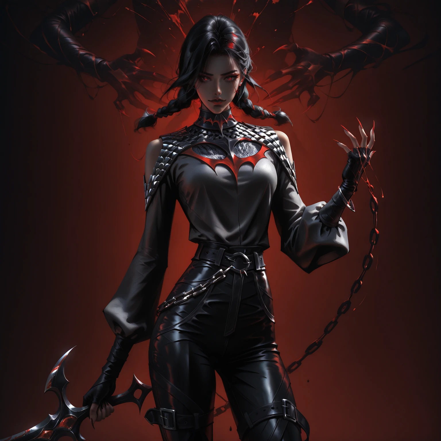 Red hair surrealism, shadow, Character table, Reference Table, Standing painting, 8k, Super Detail, 1080P, Women HD, 4K, 8k, 16k, high resolution, best quality, high quality, Anatomically correct, masterpiece, precise, Ultra HD,grace,Unreal Engine,Delicate face,Long braids,slim,Long legs,Venom Costume