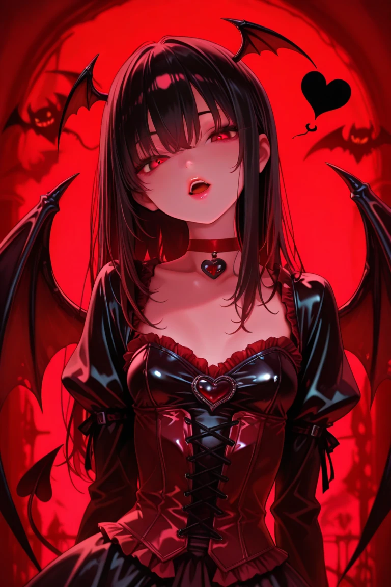underdressing,Expression of disgust,Expression of disgust,Red Eyes,Sweat,Soaked,liquid,transparent,Cropped tops,succubus,pink,stocking,grid