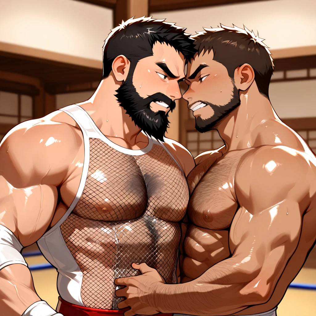 men lined up side by side in little underwear and big bulges in their little underwear on the catwalk in a contest competing who has the biggest bulge. Todos sem camisa.