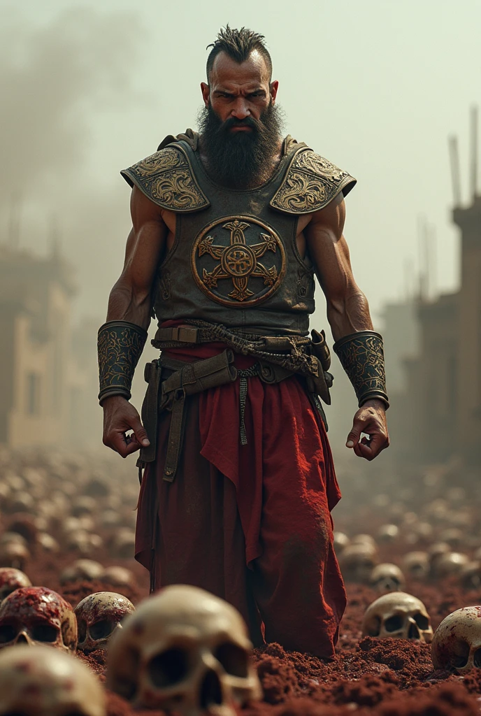 Minotaur man armed with arrows war uniform