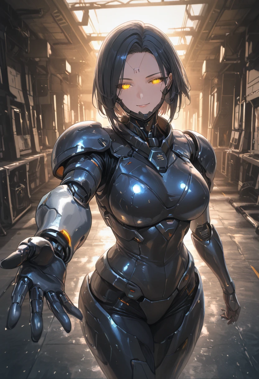 (best quality), oriental detailed background, girl with man, science fiction,mechanical arms, guro,alien, monster